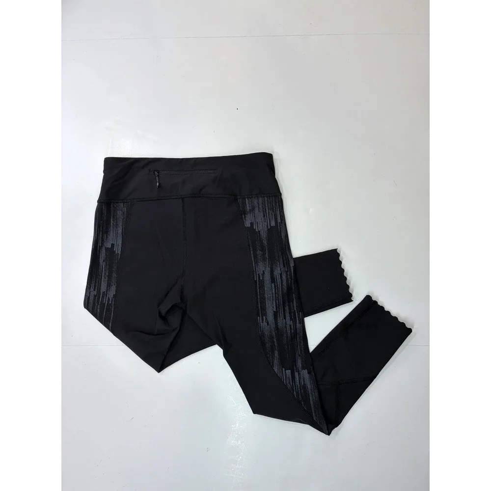 Lululemon Scalloped Hem Digital Print Athletic Leggings Black Size 8 Pocket - Picture 3 of 9